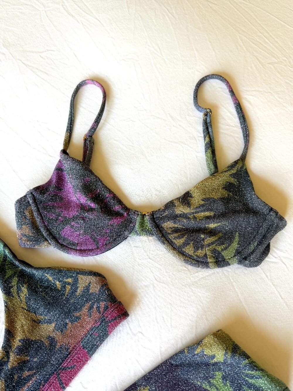 RARE 3pc Beach Riot x Revolve Bikini In Sparkly Rainbow Palm Madness Print - Picture 9 of 16